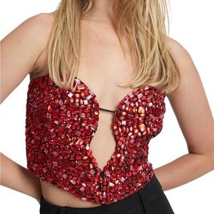 NWT Bardot ELENI BEADED BUSTIER red sparkle top